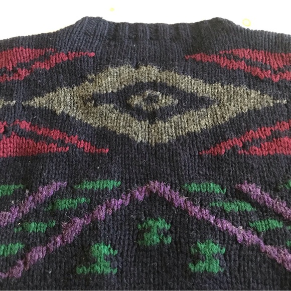 Vintage Mens Banana Republic Safari & Travel Chunky Wool Sweater Geo Design LG - Picture 6 of 6
